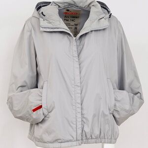 Prada Grey Nylon Jacket Size 44 Lightway  Lined Packable Hooded Jacket